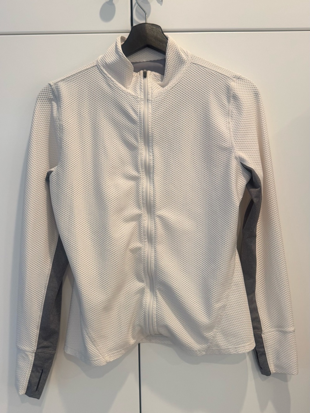 Calvin Klein White Full-Zip Bomber Jacket with Gray Side Panels